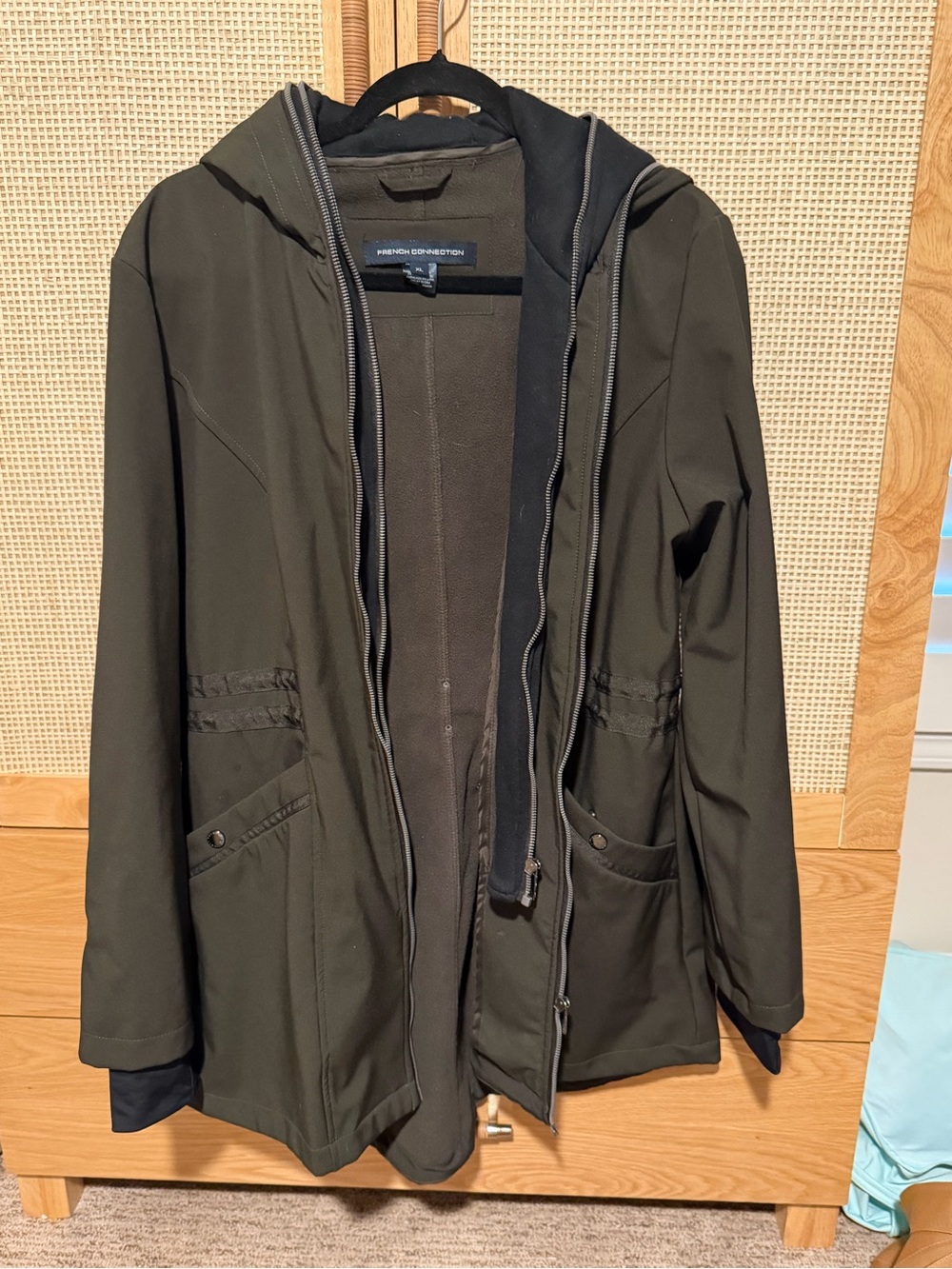 French Connection Olive Green Hooded Raincoat